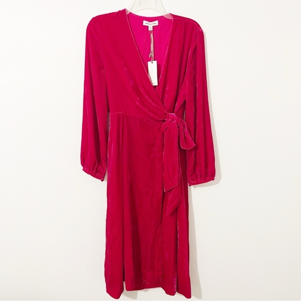 Emilyandfin Luna Wrap Dress Fuchsia Velvet Pink Midi Small S Nwt — image 2 of 8